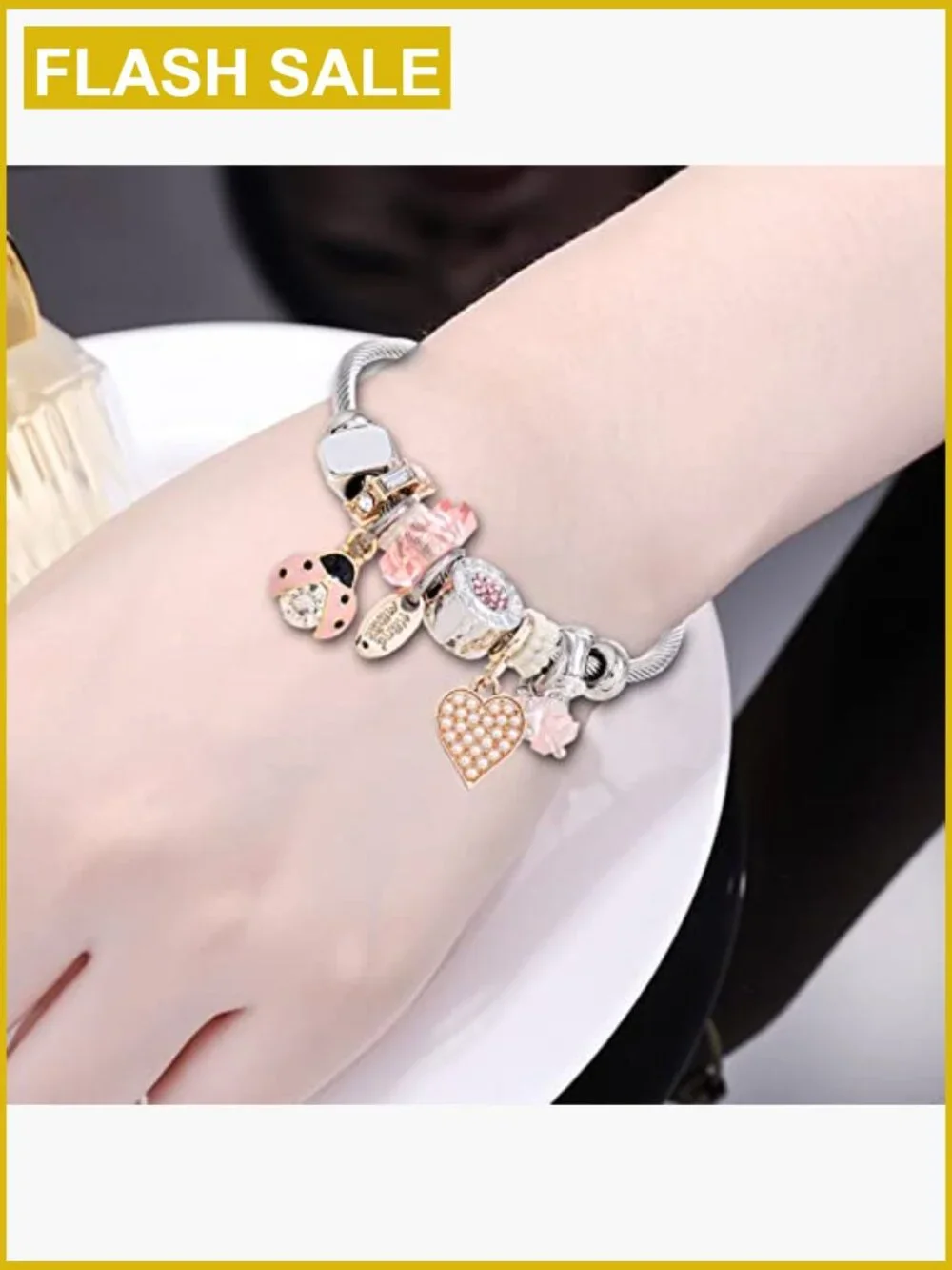 Cute Cartoon Charm Bracelet for Girls, Adjustable Stainless Steel Bangle Gift